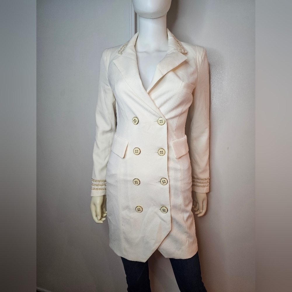 Fruit Womens Blazer Dress Made In Korea Long Sleeve Size Small Beige w/ Gold